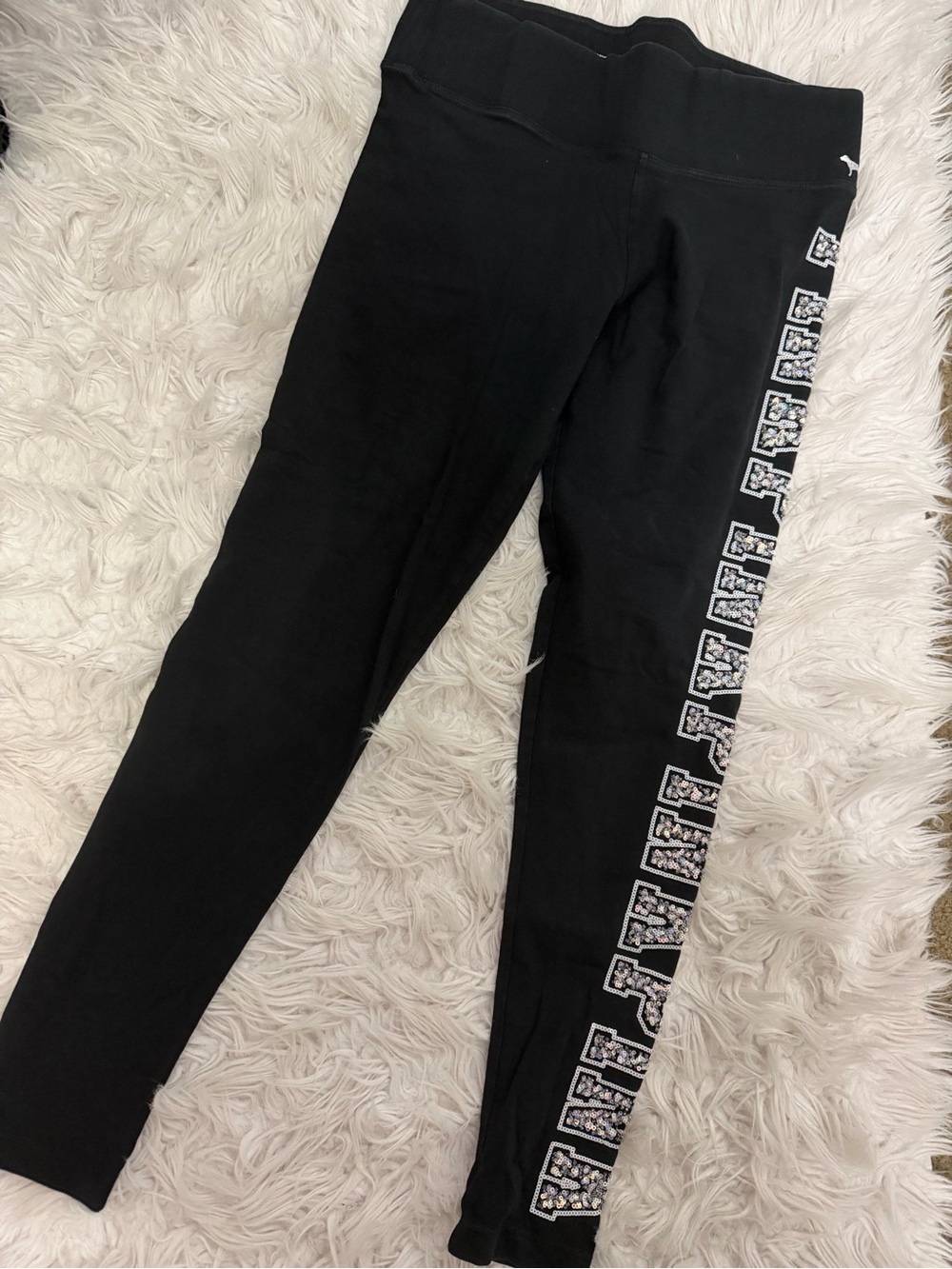 PINK Victoria's Secret Black Leggings with Side Logo Block Panels